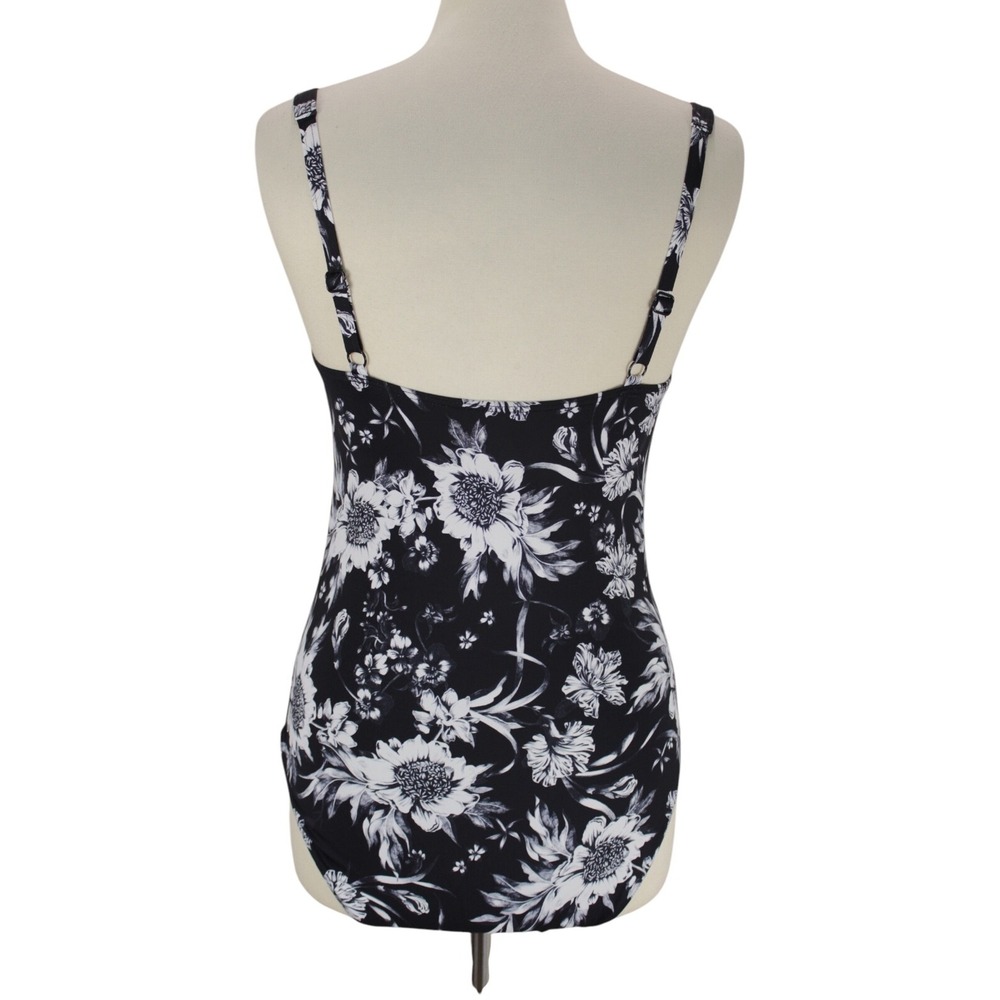 Nip Tuck Slimming Swimsuit size 10 Black Floral Runched Bandeau One Piece - Picture 5 of 16